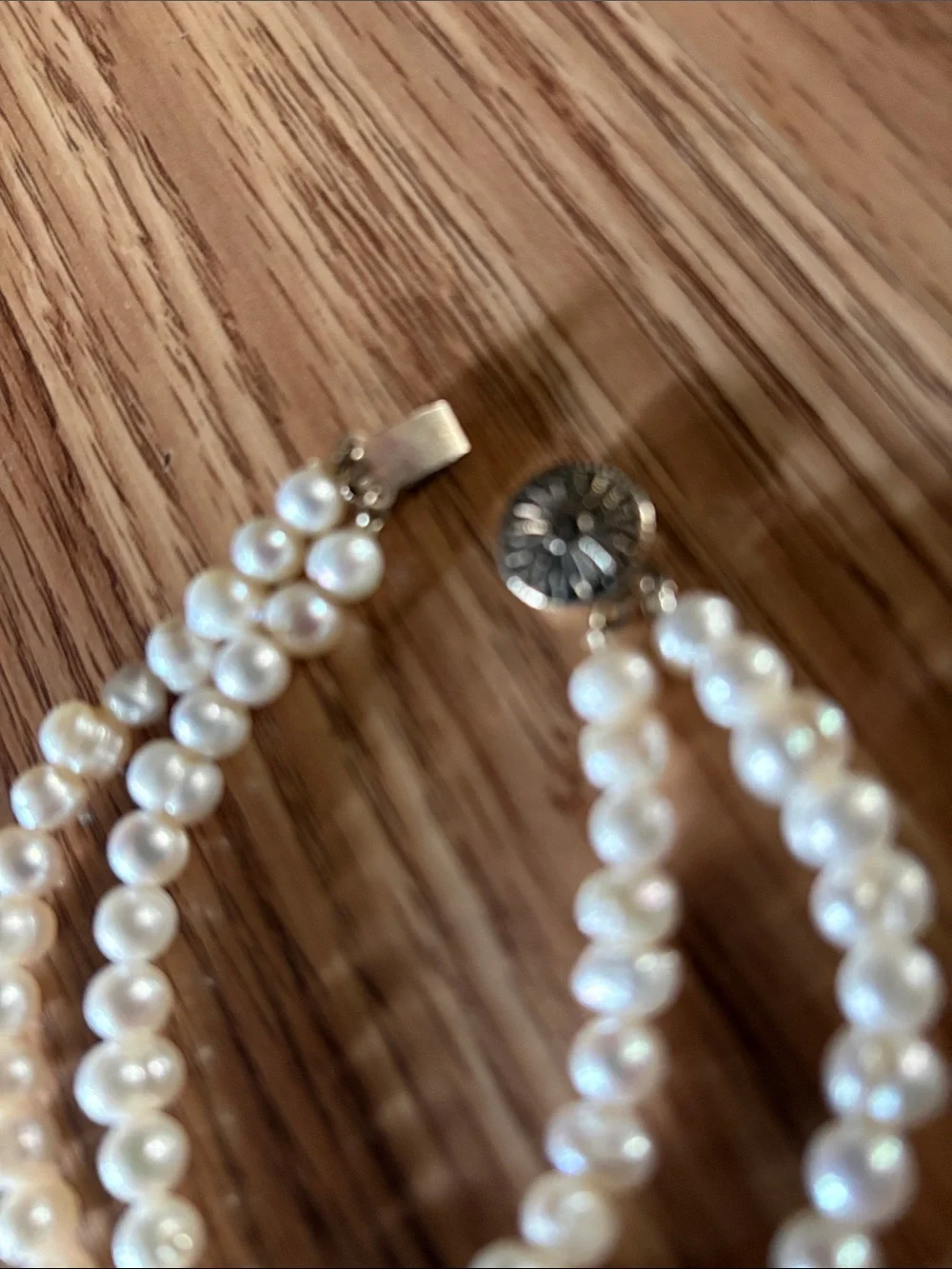 VINTAGE FRESHWATER BAROQUE WHITE PEARL 2-STRAND SILVER SLIDER CLASP 7.5